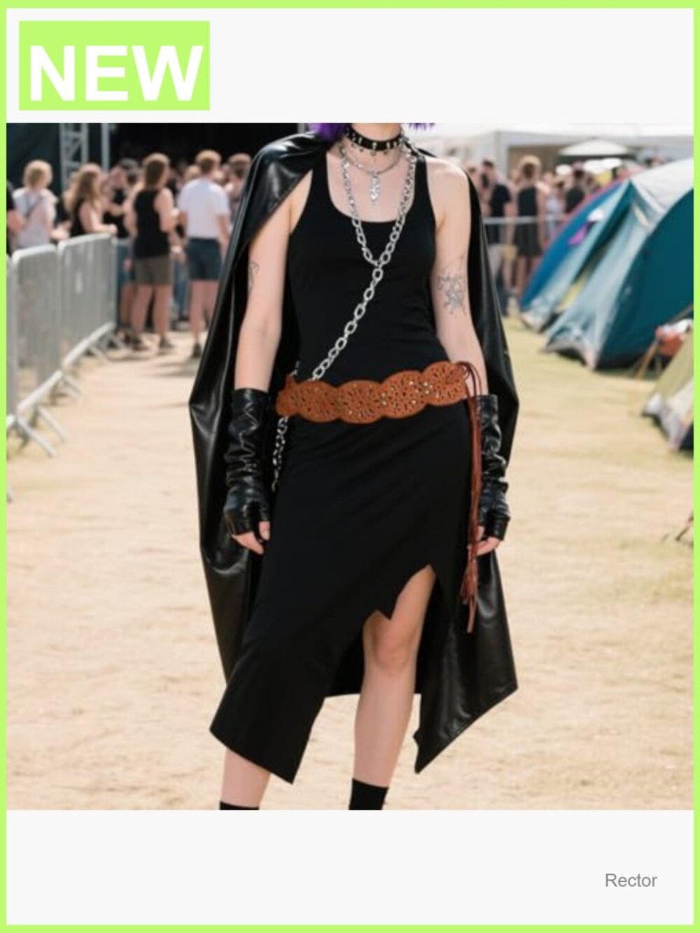 Wide Boho PU Leather Belt with Tassel & Cutout - Picture 5 of 5